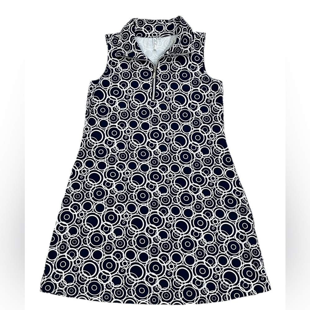 Lulu B White and Navy Blue Sleeveless A-Line Casual Dress